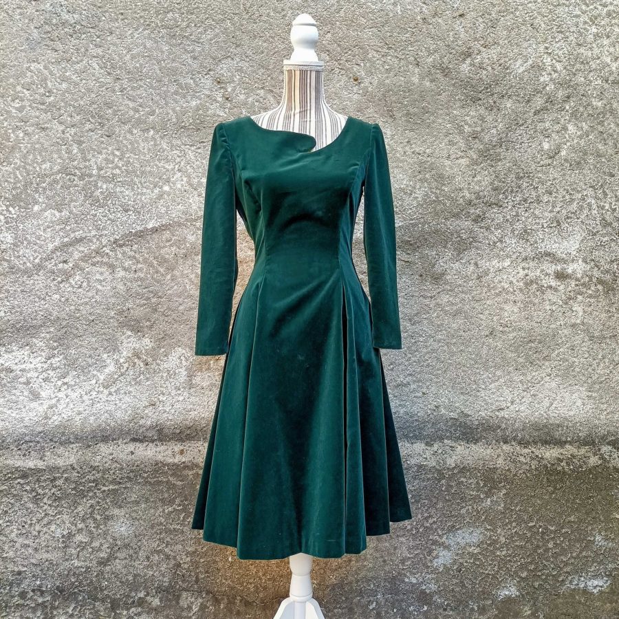 vestito velluto verde-vintage anniSessanta