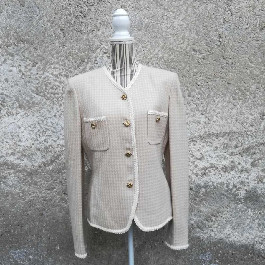 Tailleur vintage beige in tweed - immagine 2