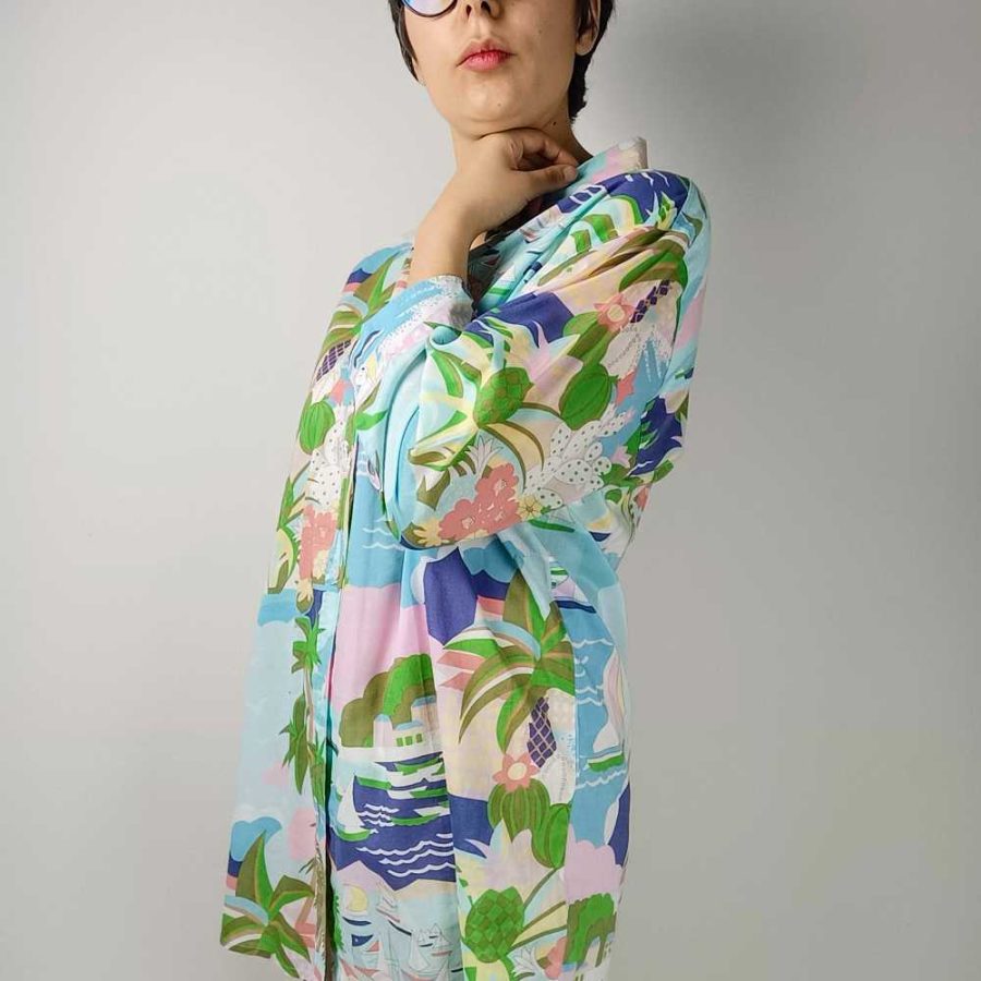 Camicia hawaiana azzurra Escada sport 80s Pomella Vintage Shop