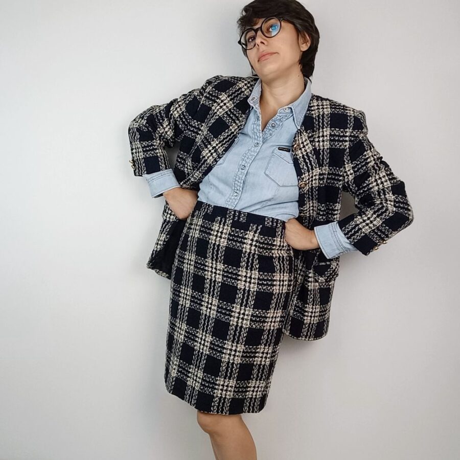 tailleur tartan blu vintage