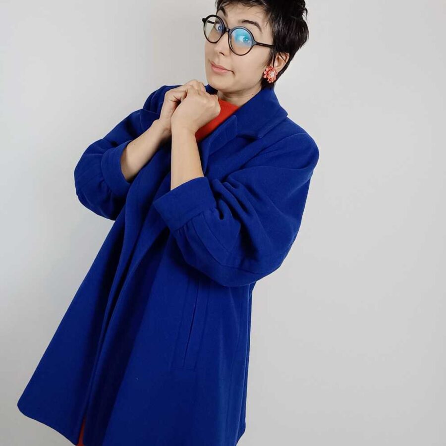 Cappotto vintage blu elettrico firmato Yves Saint Laurent