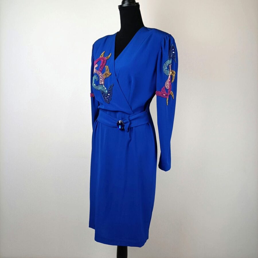 anni 80 vestito blu elettrico con perline