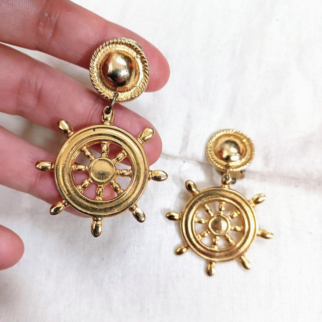 Orecchini timone dorati 1980s vintage - immagine 5