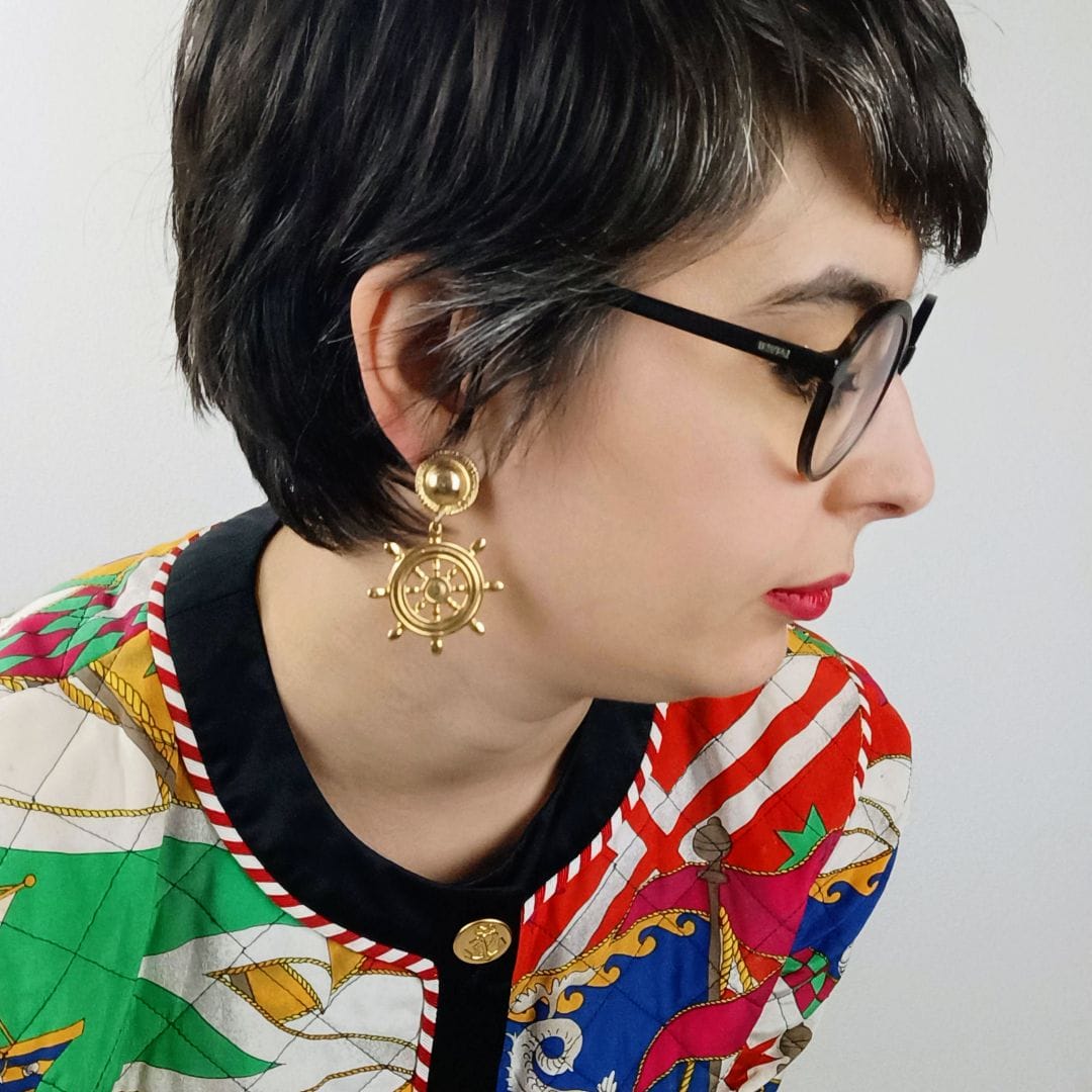 Orecchini timone dorati 1980s vintage - immagine 3