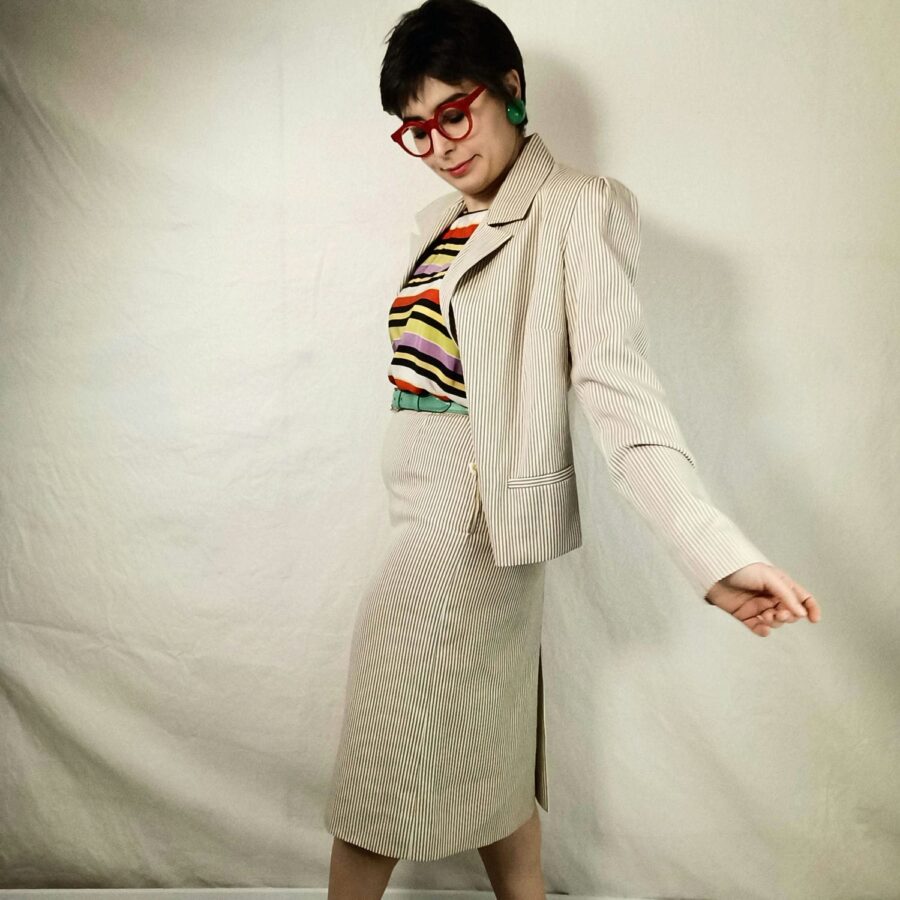 tailleur vintage da donna a righe bianco taglia M