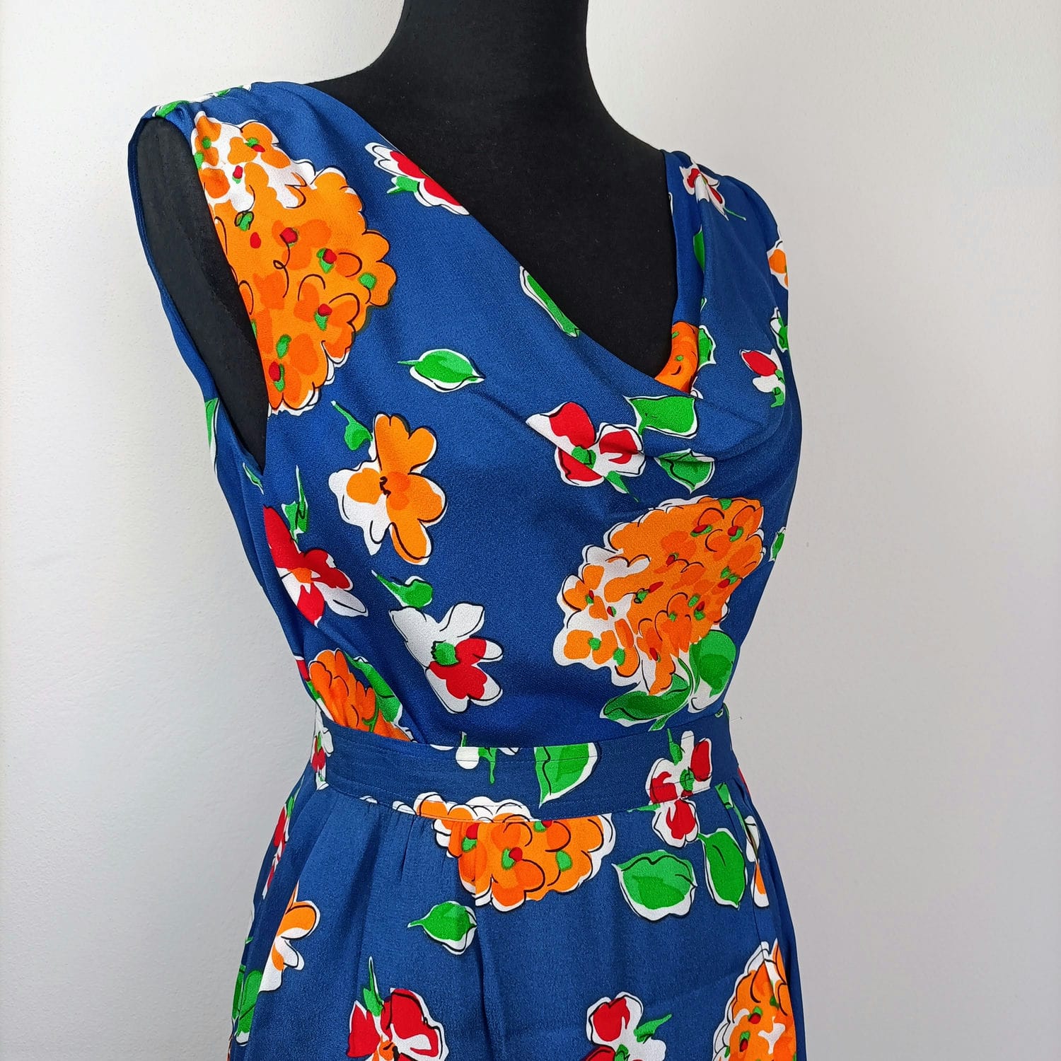 YSL 80s completo in seta blu a fiori da sfilata 1984 - immagine 2