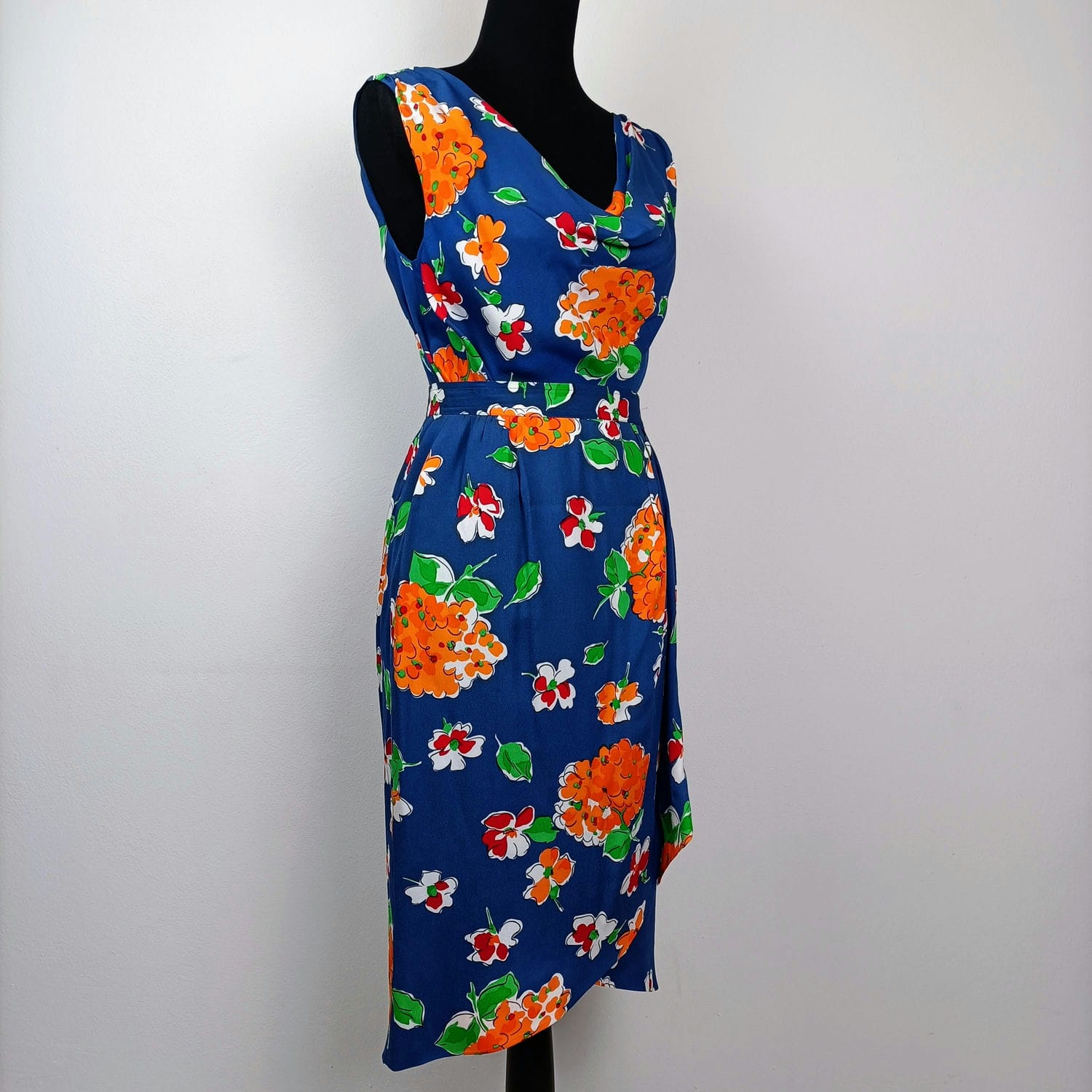 YSL 80s completo in seta blu a fiori da sfilata 1984 - immagine 3