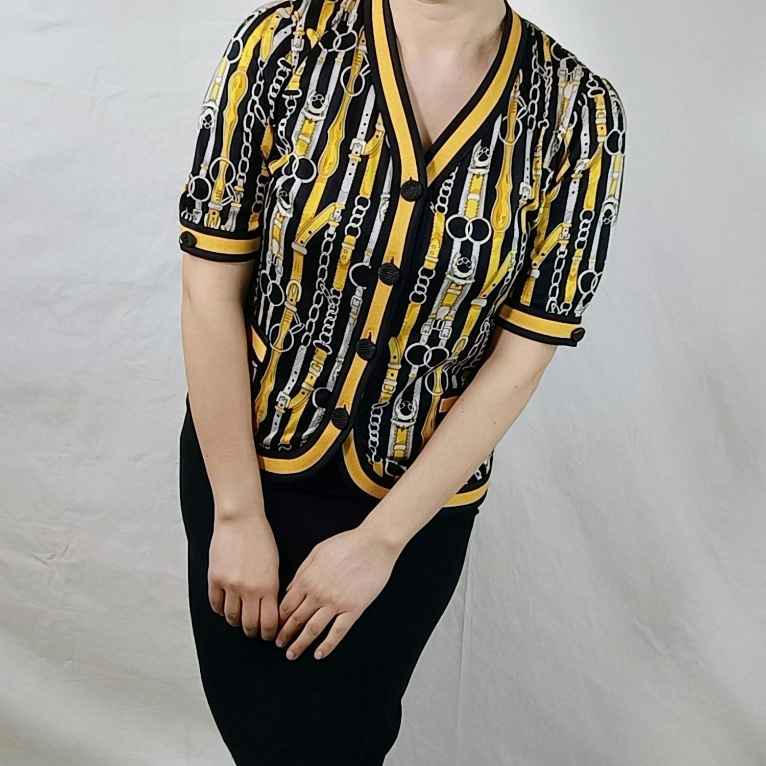 Blusa Liola blu e oro con fantasia di nastri - immagine 2