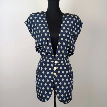 giacca bon ton vintage blu con pois bianchi