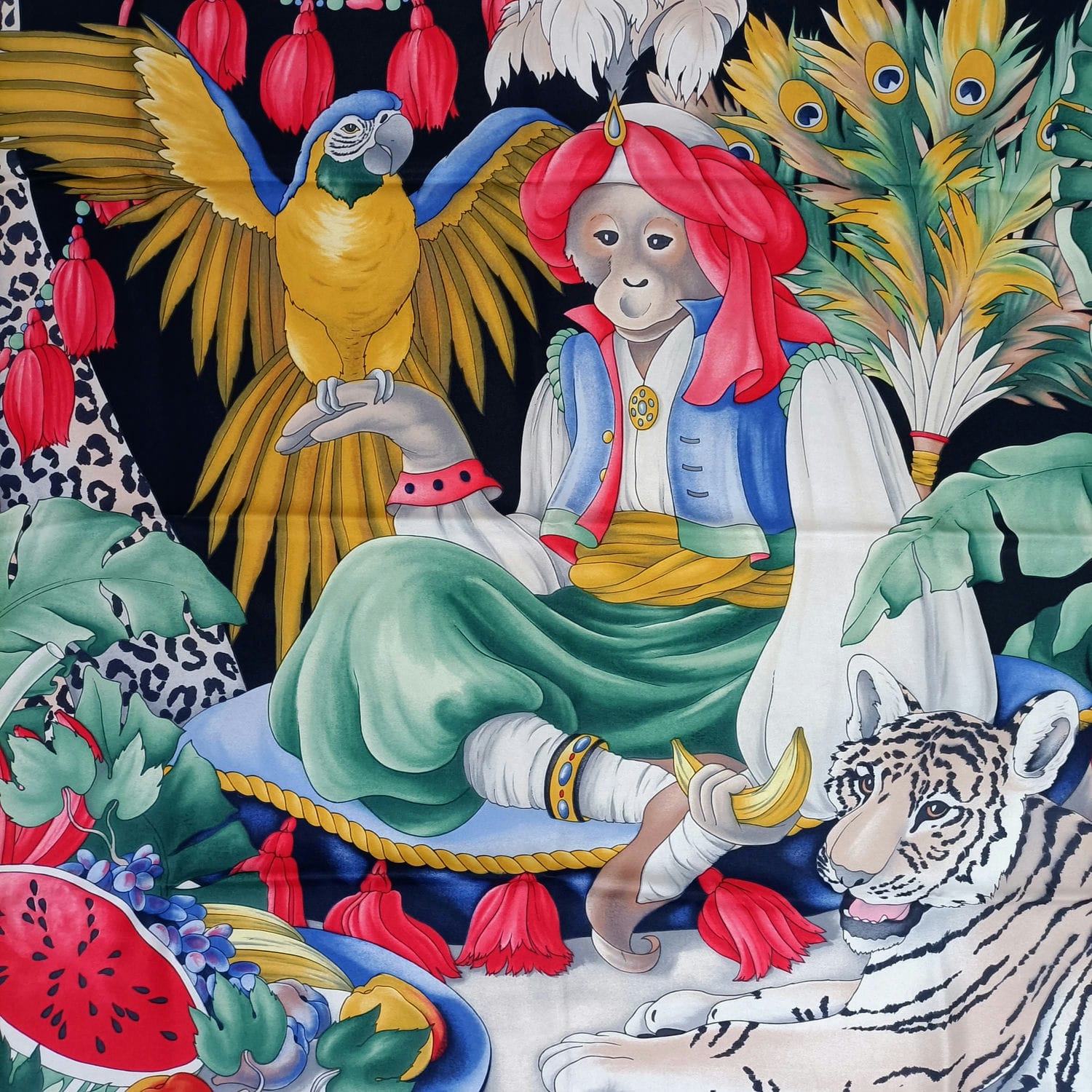 Foulard Leonard con scimmia, pappagallo e tigre bianca albina - immagine 4