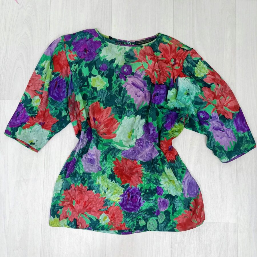 camicia vintage a fiori anni 80 con mezze maniche