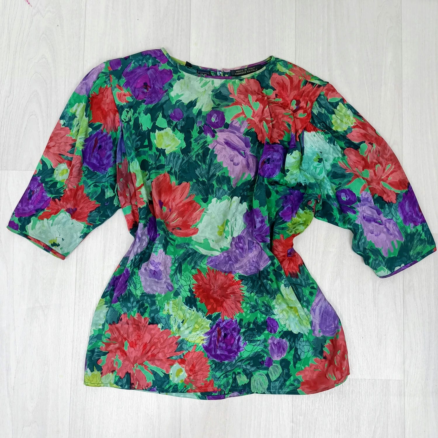 camicia vintage a fiori anni 80 con mezze maniche