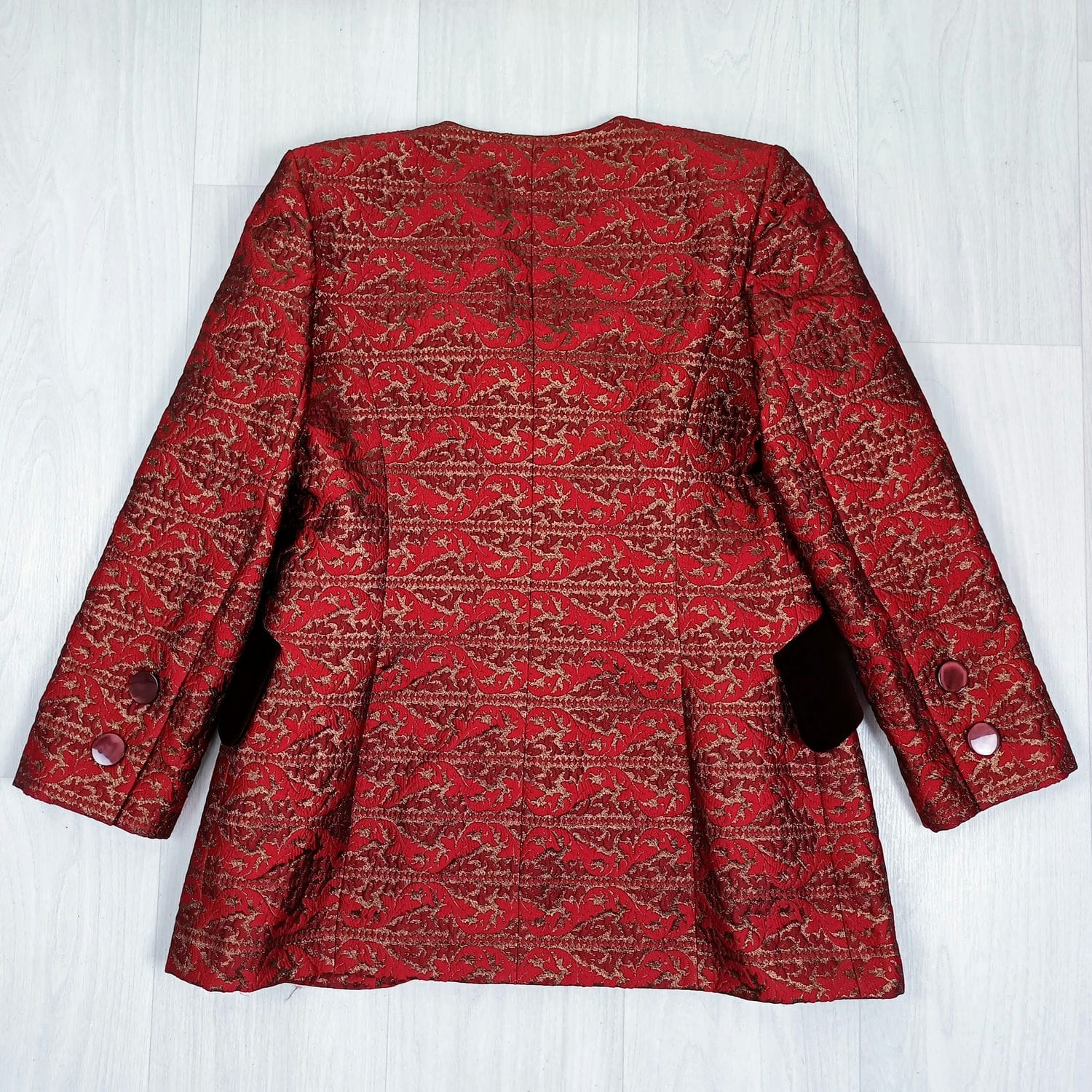 vestito rosso broccato donna