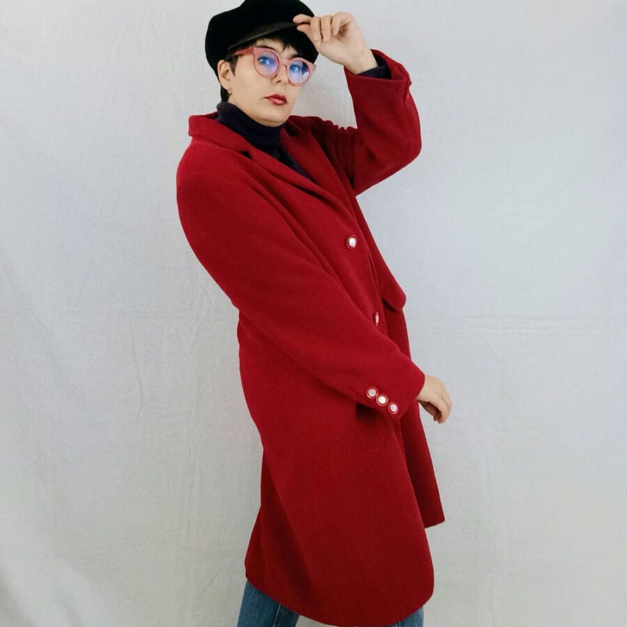 women vintage red coat