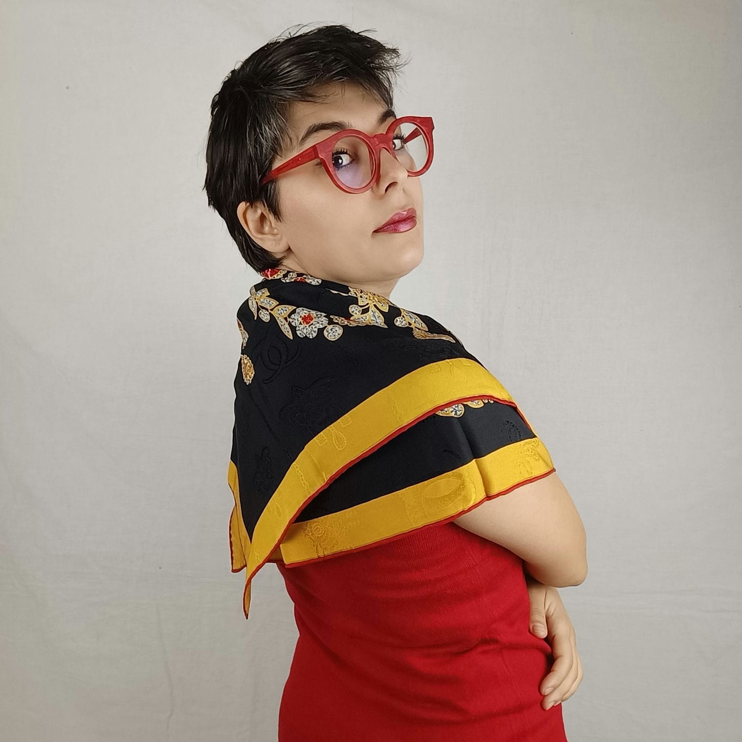 foulard vintage nero oro