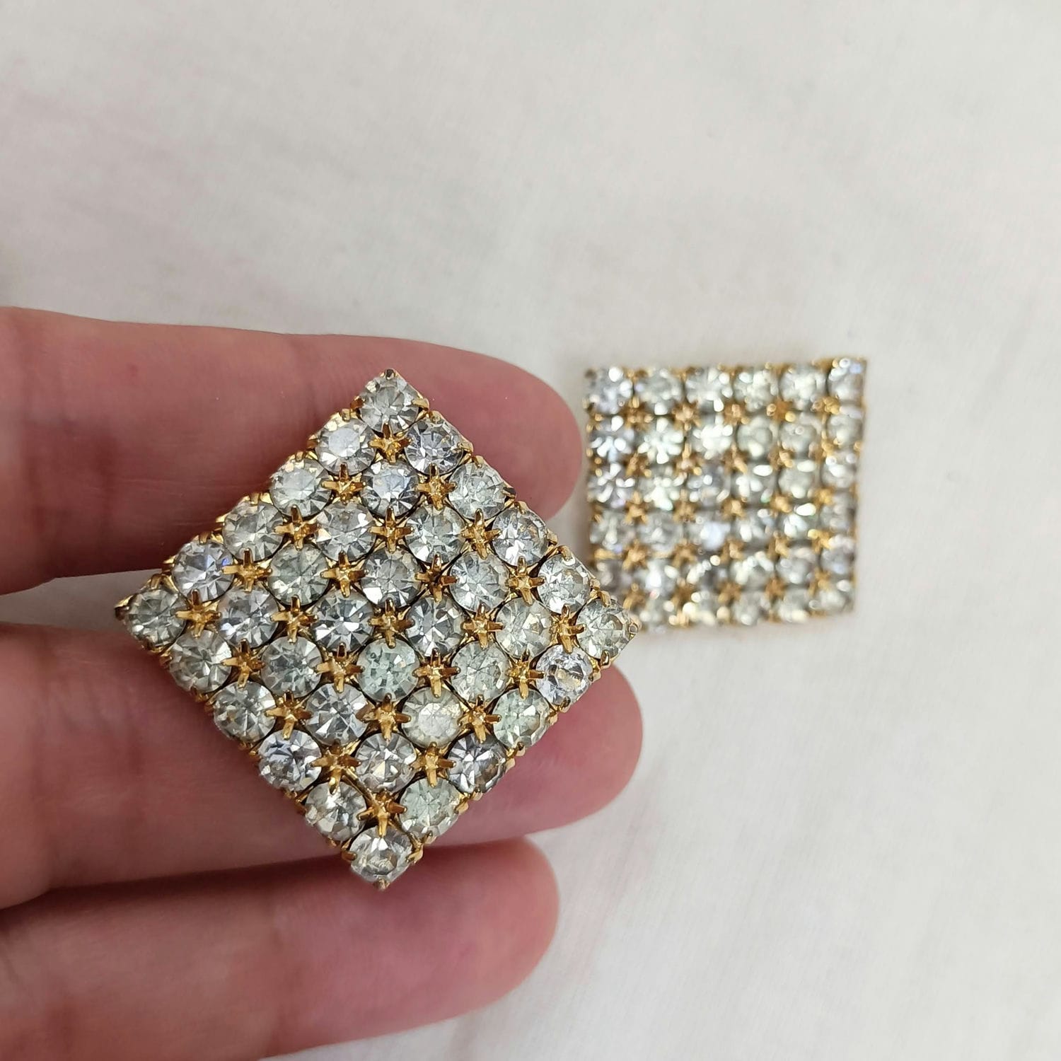 Orecchini quadrati con strass vintage 70s