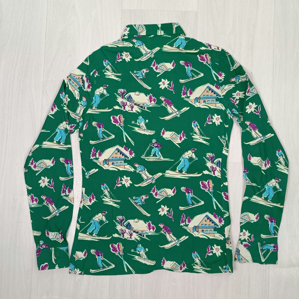 Camicia con fantasia di sciatori vintage 70s Cacharel