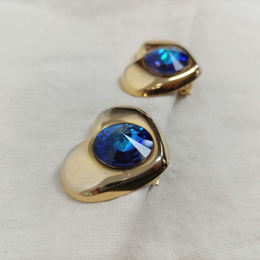Orecchini blu a cuore vintage 1980s - immagine 5