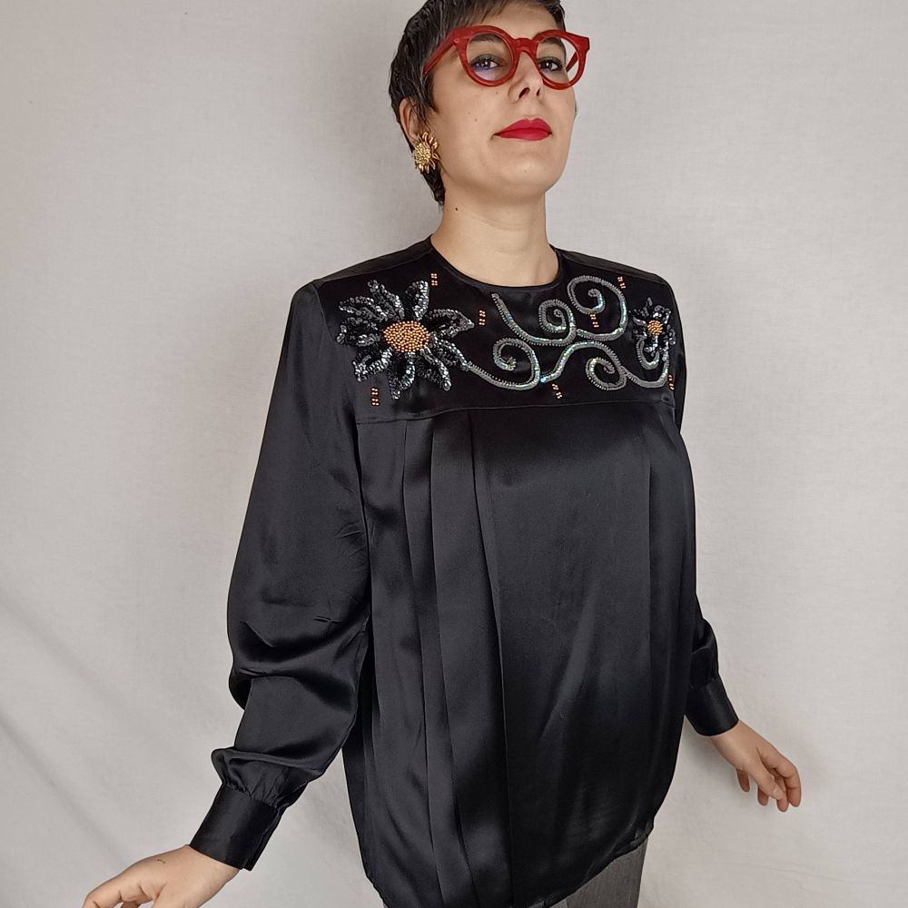 Camicia in seta nera vintage anni ‘80