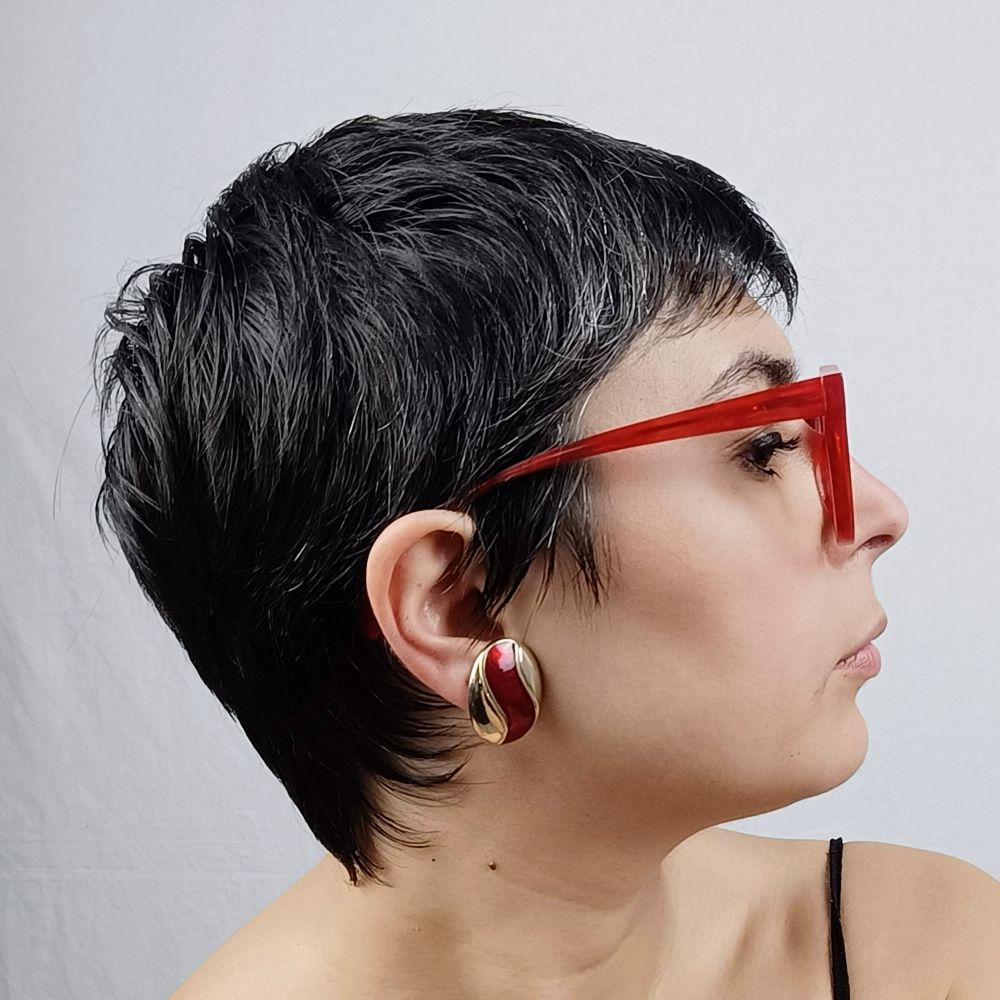 Orecchini rossi e dorati ovali vintage 1960s