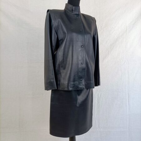 Tailleur in pelle blu vintage 80s