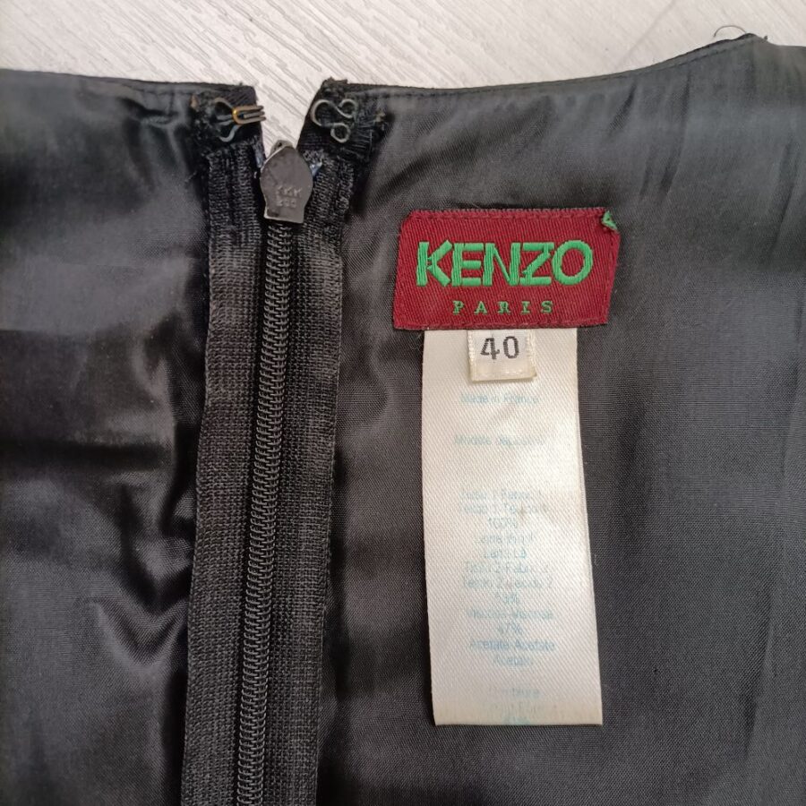 Vestito nero in lana con fiori Kenzo Paris 90s