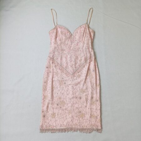 Vestito stile flapper in seta rosa con perline Escada