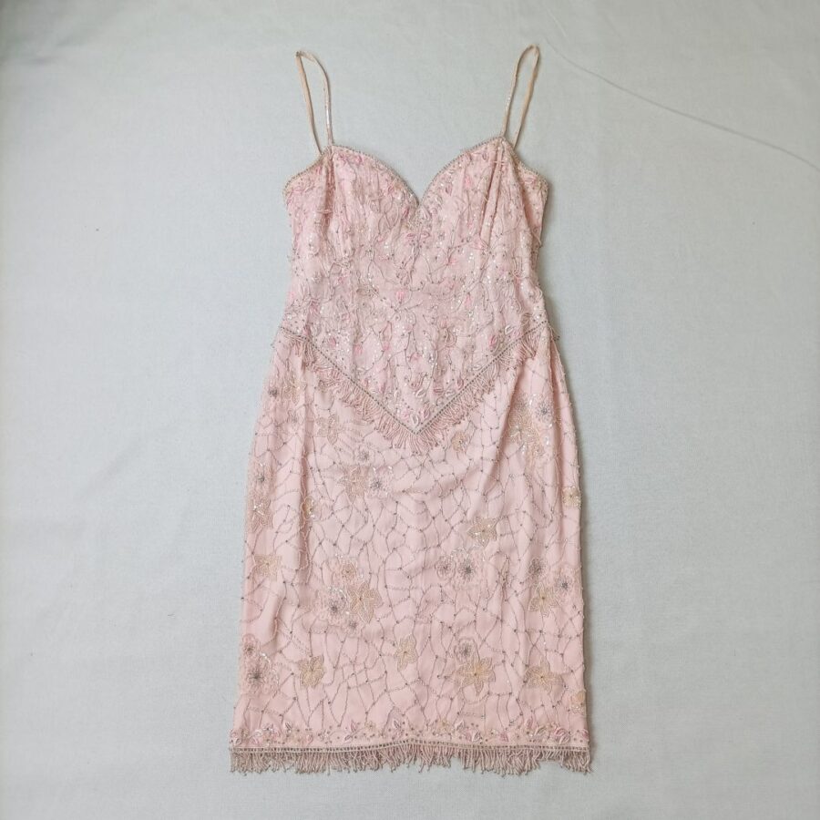 Vestito stile flapper in seta rosa con perline Escada