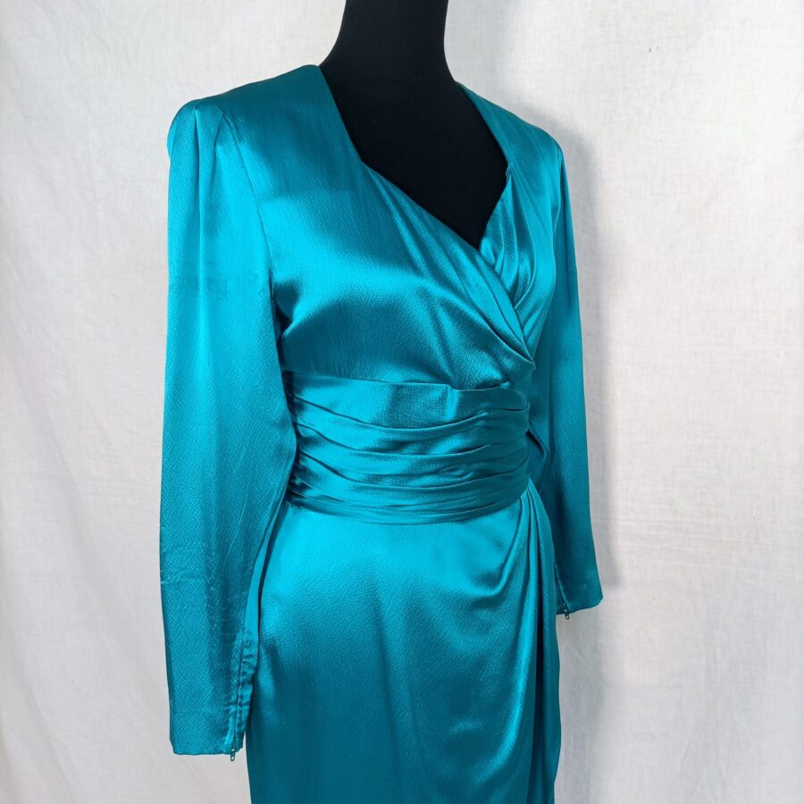 Abito elegante turchese da cerimonia Donald Campbell 1980s - immagine 2