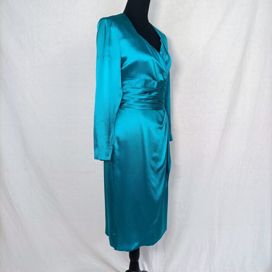 Abito elegante turchese da cerimonia Donald Campbell 1980s - immagine 4
