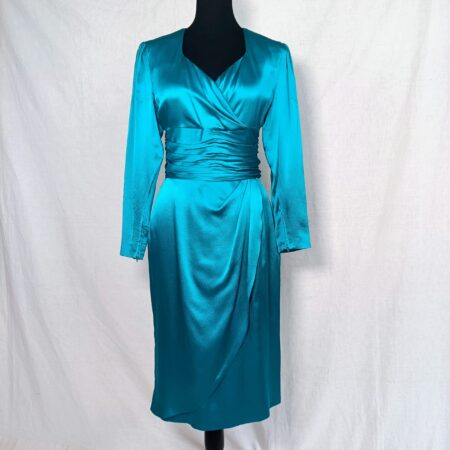 Abito elegante turchese da cerimonia Donald Campbell 1980s
