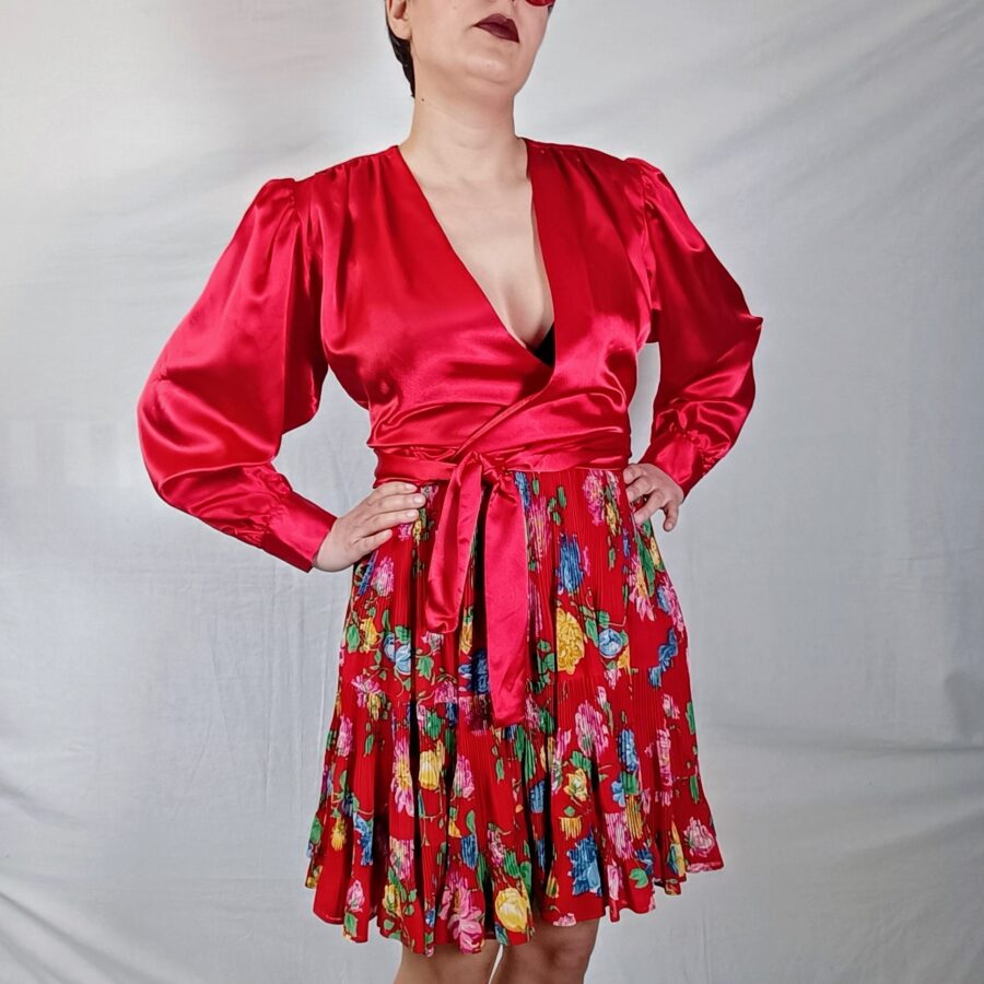red pleated skirt