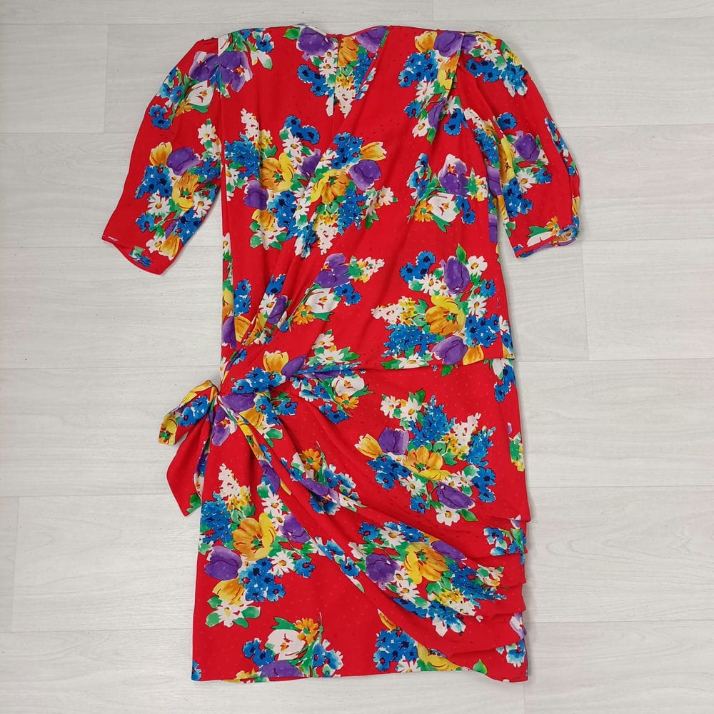 Vestito rosso con fiori vintage Escada