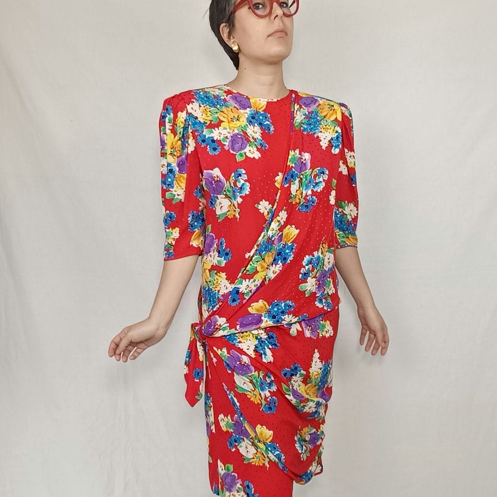 vintage red flower dress