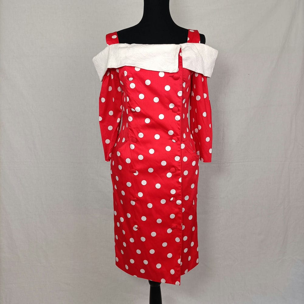 Vestito rosso con pois bianchi Carven vintage