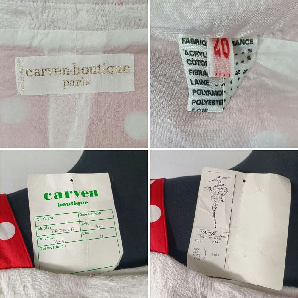 Vestito rosso con pois bianchi Carven vintage - immagine 6