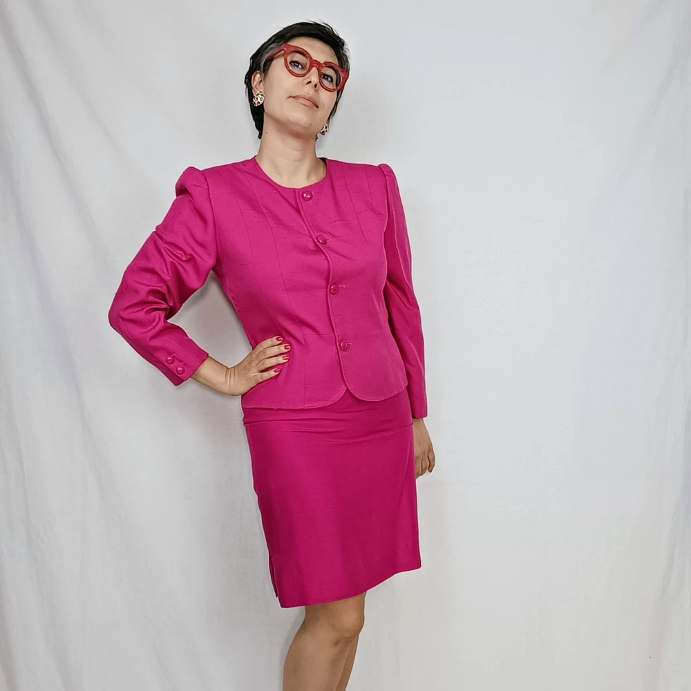 Tailleur rosa in seta Valentino 1980s - immagine 3
