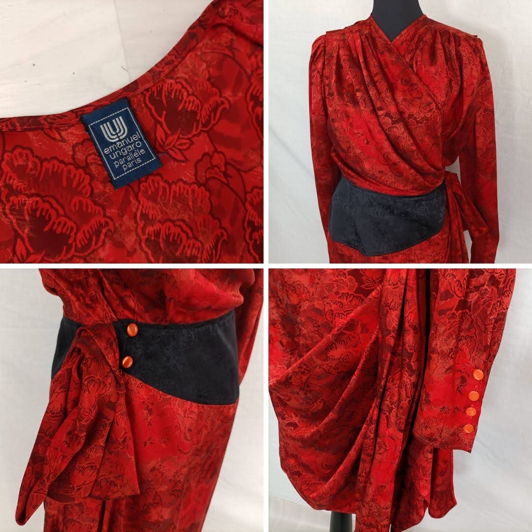 Vestito drappeggiato in seta rosso Emanuel Ungaro - immagine 7