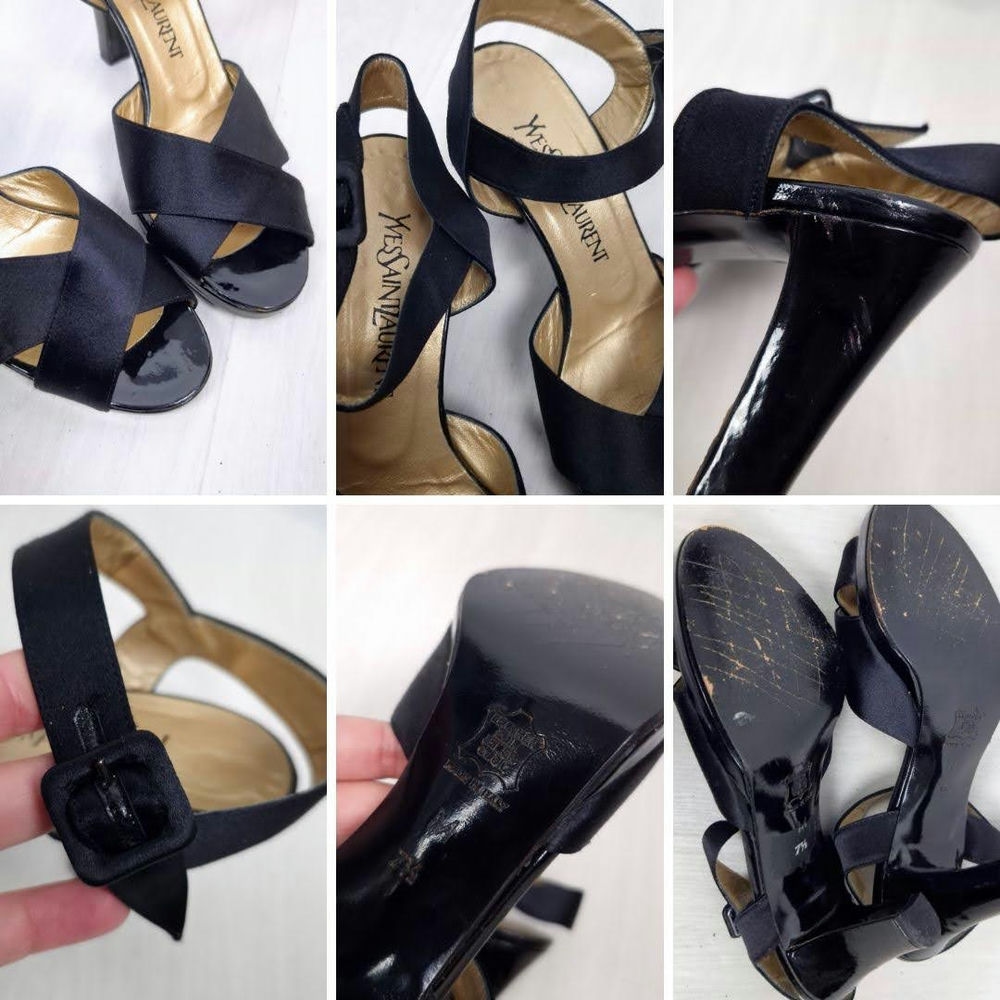 Sandali YSL con tacco neri in raso vintage anni 80 - immagine 10