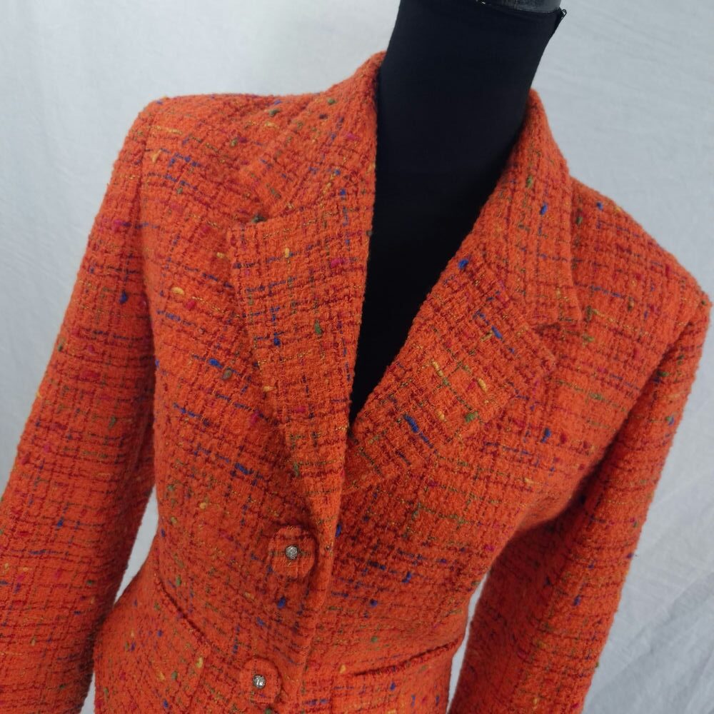 Giacca arancione in tweed di lana Gianni Versace