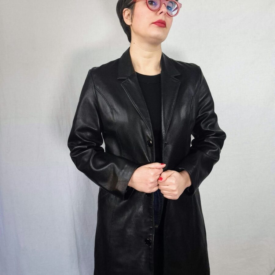 Giacca da donna lunga in pelle vintage anni '90