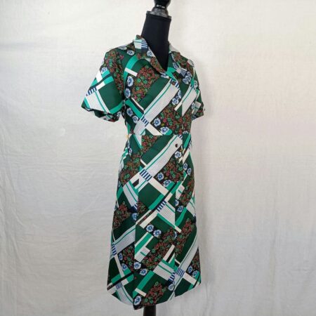 Vestito vintage anni '70 verde a fiori