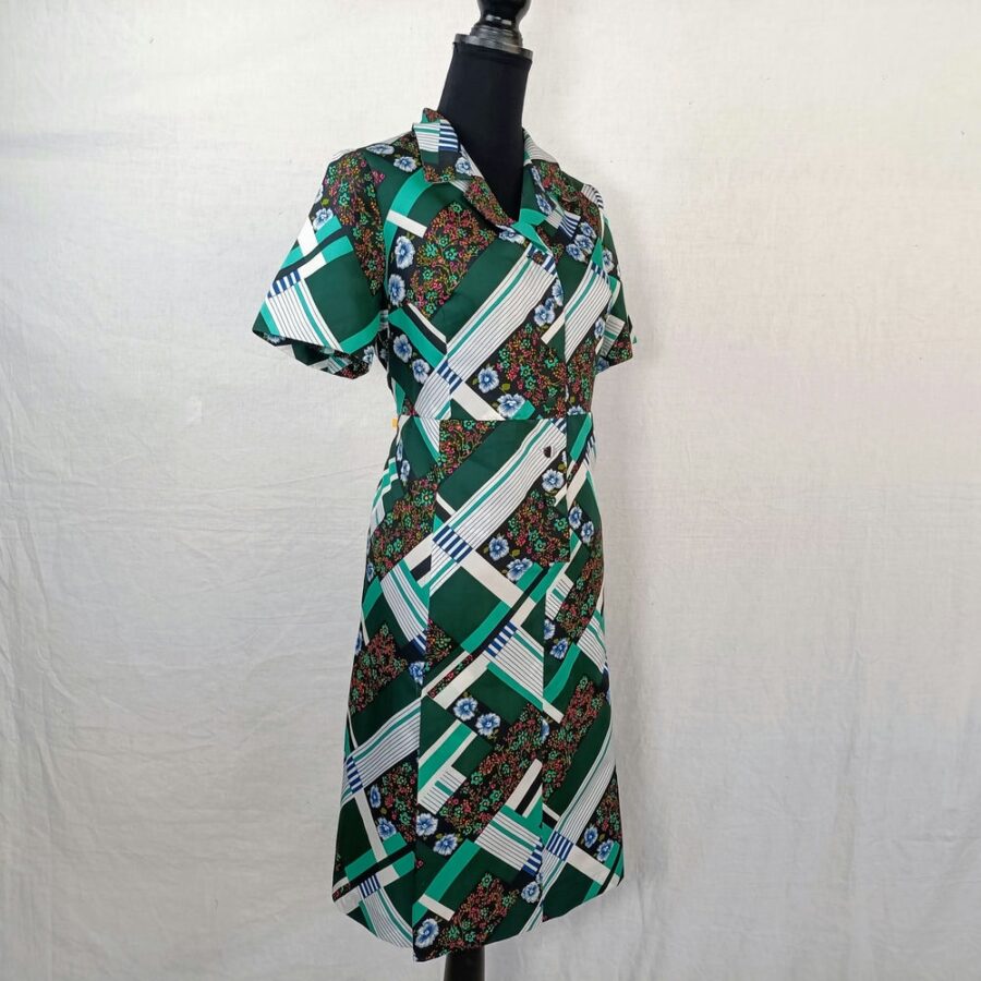 Vestito vintage anni '70 verde a fiori