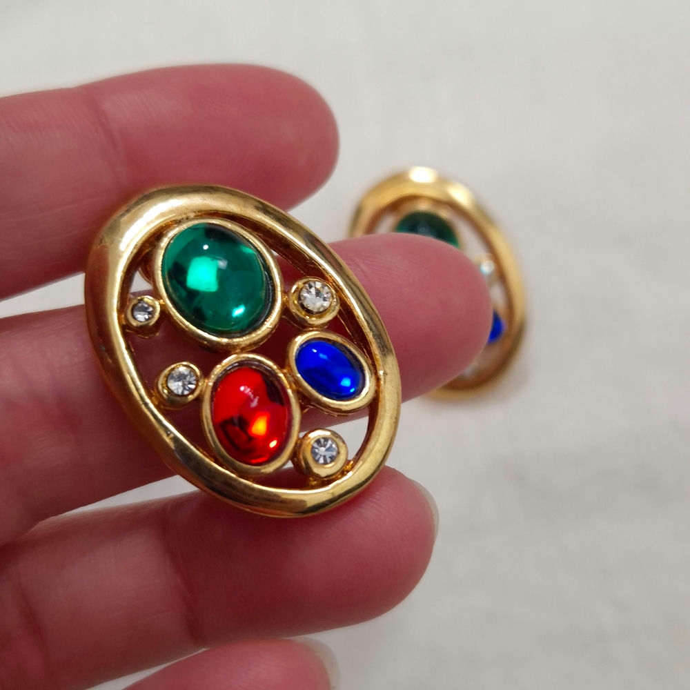 Orecchini ovali con cabochon vintage 1980s