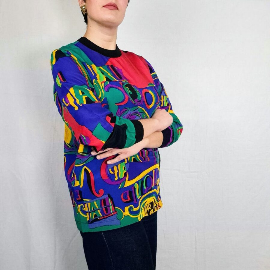 Blusa in seta multicolore Genny vintage 1980s