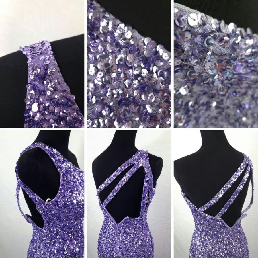 abito viola paillettes