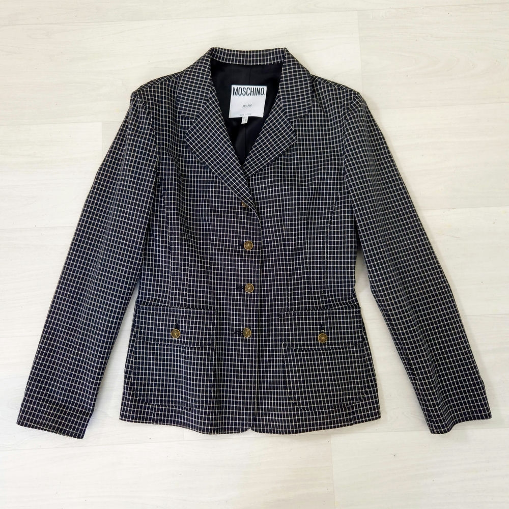 giacca a quadretti bianca e nera