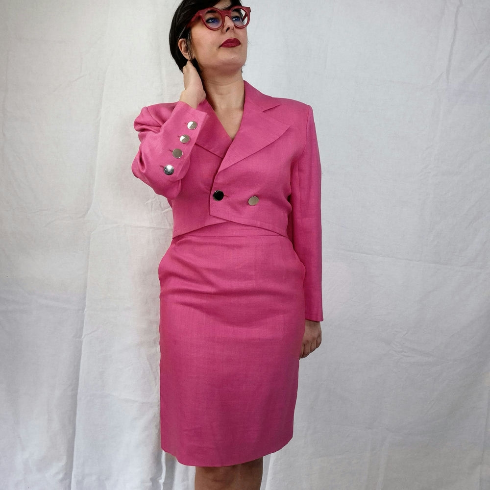 completo gonna rosa donna in lino