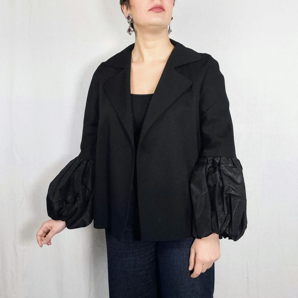 Christian Lacroix giacca nera in lana con maniche a sbuffo