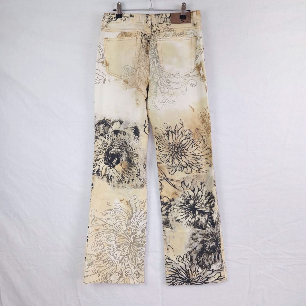 Just Cavalli jeans beige con fiori effetto tatuaggio